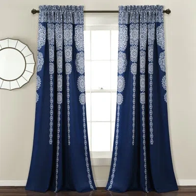 Lush Decor Geometric Room Darkening Rod Pocket Curtain Panels In Navy,white