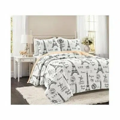 Lush Decor Gray/white 100% Cotton Reversible 3 Piece Quilt Set