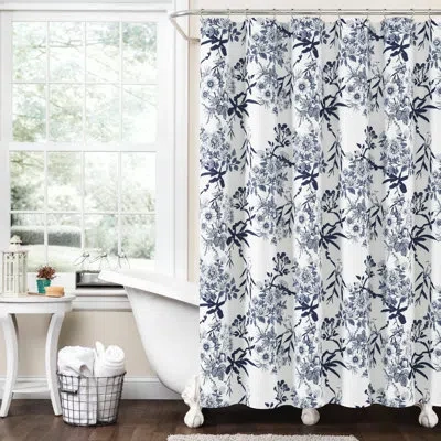 Lush Decor Guinn Floral Single Shower Curtain In Navy,white