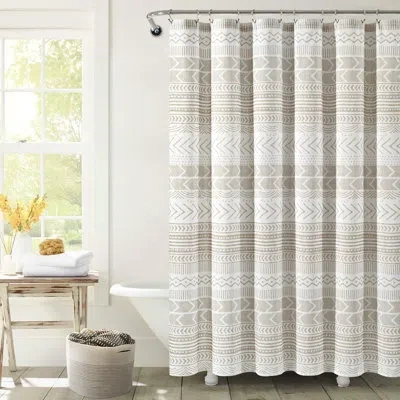 Lush Decor Hygge Geo 100% Cotton Single Shower Curtain In Taupe,white