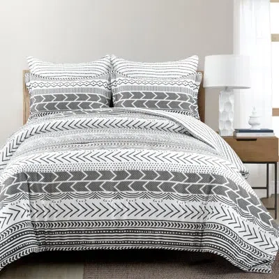 Lush Decor Hygge Geo Microfiber Reversible 5 Piece Comforter Set In Black