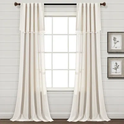 Lush Decor Ivy Tassel Cotton Blend Solid Color Semi-sheer Rod Pocket Curtain Panels In White