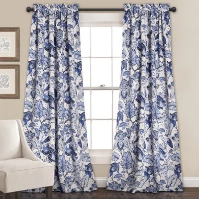 Lush Decor Jacobean Garden Floral Room Darkening Thermal Rod Pocket Curtain Panels In Blue