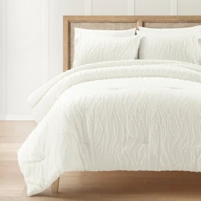 Lush Decor Jacquard Wave Comforter Set Soft White 3pc Set
