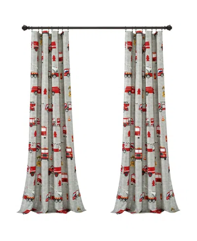 Lush Decor Kids Fire Truck Window Curtain Panels Set, 84" X 52" In Red,gray