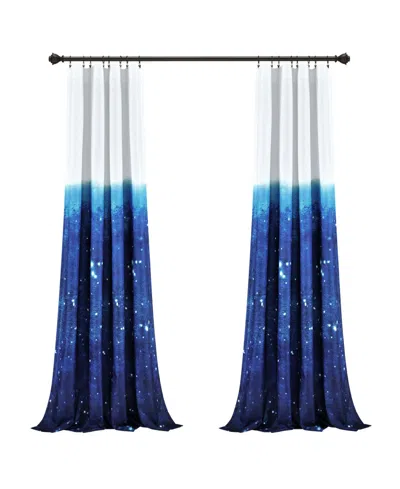 Lush Decor Kids Space Star Ombre Window Curtain Panels Set, 84" X 52" In Navy,white