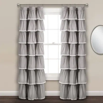 Lush Decor Lace Ruffle Solid Semi-sheer Single Curtain Panel In Gray