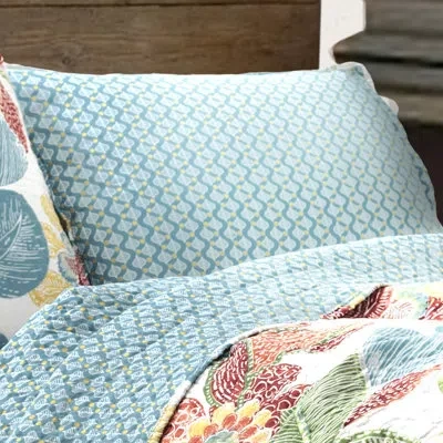 Lush Decor Layla Floral Reversible Cotton Quilt Set In Orange,blue