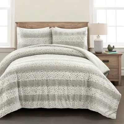 Lush Decor Leopard Faux Fur 3 Piece Comforter Set In Gray