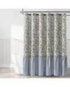 Lush Decor Lush Décor Lillian Block Print Linen Textured Shower Curtain In Blue