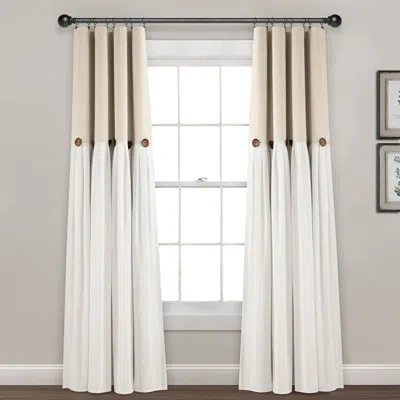 Lush Decor Linen Button Cotton Blend Blackout Thermal Rod Pocket Single Curtain Panel