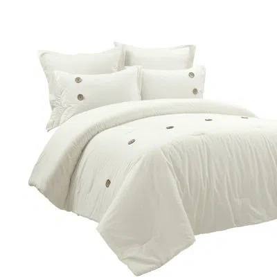 Lush Decor Linen Button Cotton Farmhouse Comforter Set In Offwhite