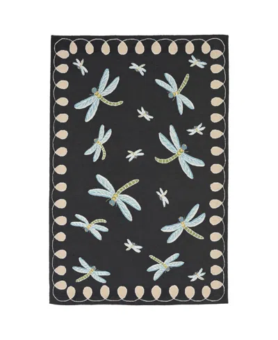 Lush Decor Liora Manne' Frontporch Dragonfly Black And Gray 3'6" X 5'6" Outdoor Area Rug