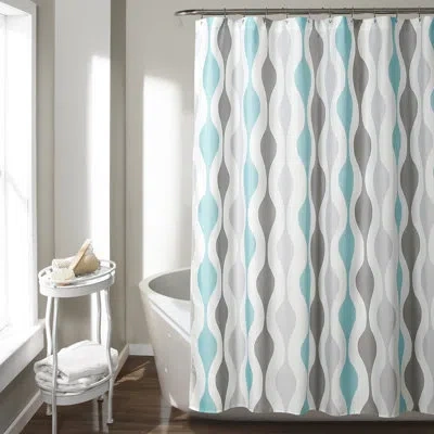 Lush Decor Mid Century Geo Geometric Single Shower Curtain In Blue,gray