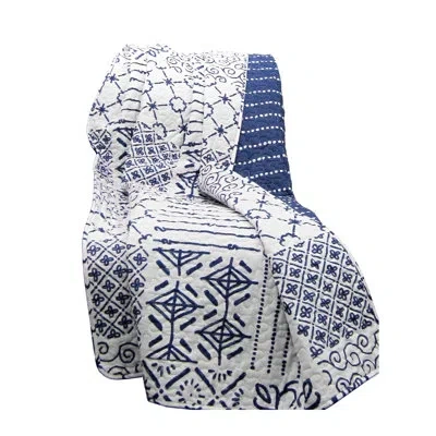 Lush Decor Monique Cotton Throw In White;navy