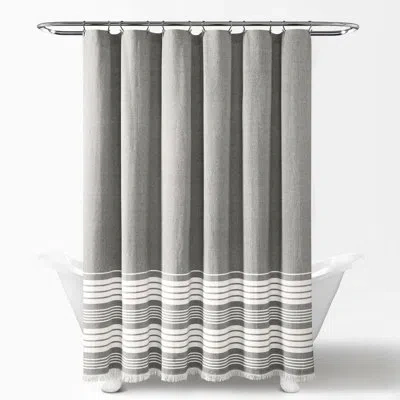 Lush Decor Nantucket 100% Cotton Striped Single Shower Curtain In Gray