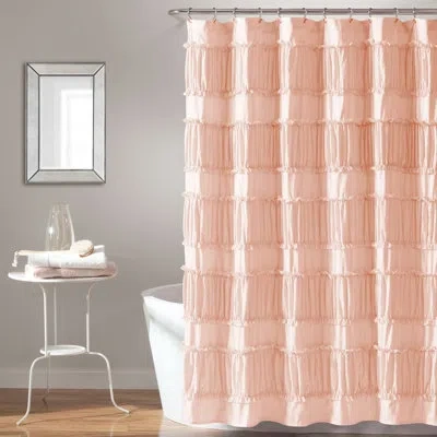 Lush Decor Nova Ruffle Solid Color Single Shower Curtain In Blush