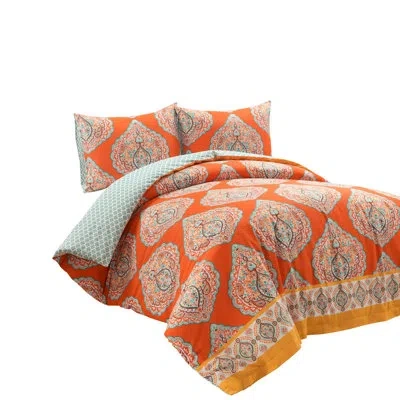 Lush Decor Orange/blue Standard Cotton Reversible 3 Piece Duvet Cover Set In Orange,blue