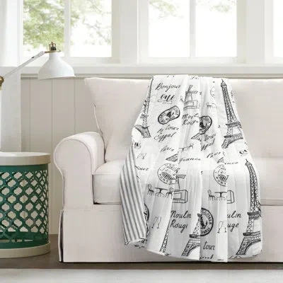 Lush Decor Paris Bonjour 100% Cotton Throw In Black;white