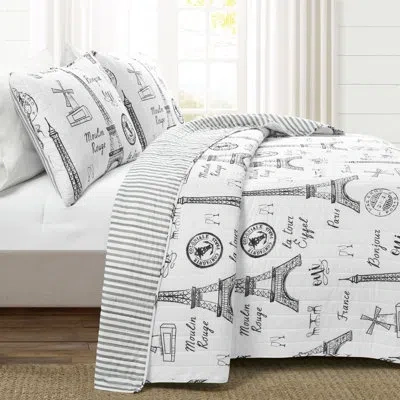 Lush Decor Paris France Black Standard Cotton 320 Tc Reversible 3 Piece Quilt Set In Black,white