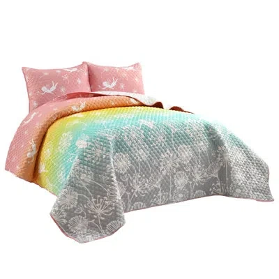 Lush Decor Pastel Rainbow Microfiber Reversible 2 Piece Quilt Set