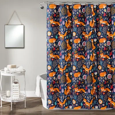 Lush Decor Pixie Fox Floral Shower Curtain In Navy