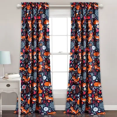 Lush Decor Pixie Fox Room Darkening Curtain Pair In Navy,orange
