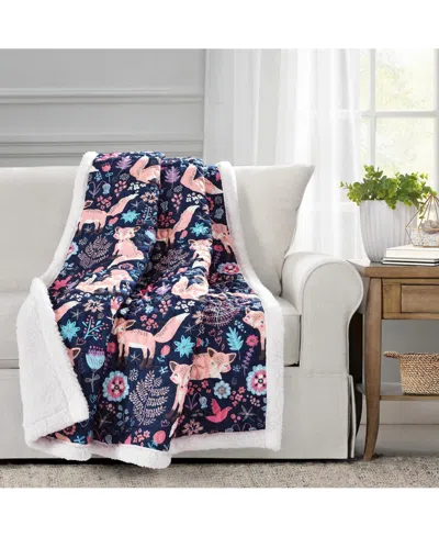 Lush Decor Kids Pixie Fox Sherpa Throw, 60" X 50" In Navy,pink