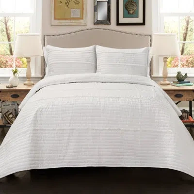 Lush Decor Pom Pom Stripe White Cotton 3 Piece Quilt Set