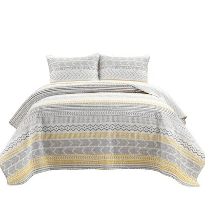 Lush Decor Reversible Contemporary 3 Piece Quilt Set In Yellow,gray