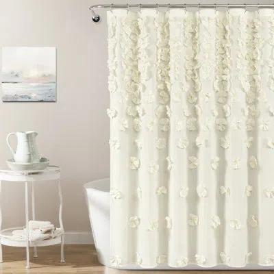 Lush Decor Riley Floral Single Shower Curtain + Hooks In Ivory