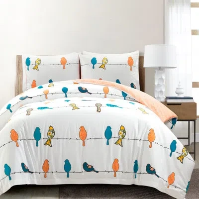 Lush Decor Rowley Birds Reversible Cotton Duvet Cover Multi In White,blue,orange