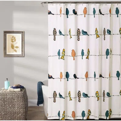 Lush Decor Rowley Birds Single Shower Curtain In Blue,yellow