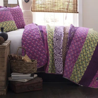 Lush Decor Royal Empire Cotton Reversible 3 Piece Quilt Set In Plum