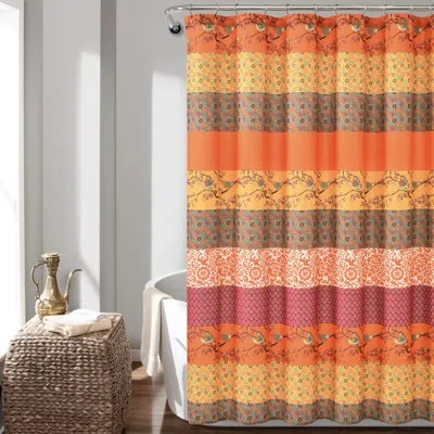 Lush Decor Royal Empire Striped Single Shower Curtain + Hooks In Orange
