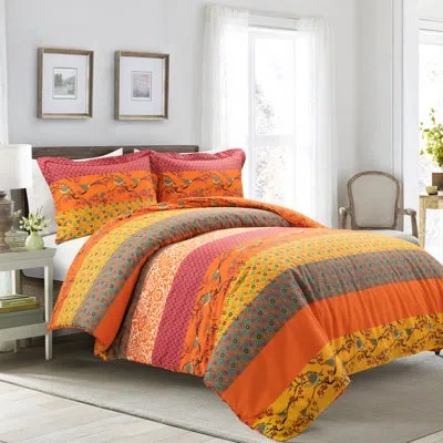 Lush Decor Royal Empire Tangerine 100% Cotton Reversible 3 Piece Duvet Cover Set