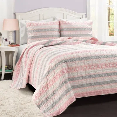Lush Decor Sara Lily Pink/white Microfiber Reversible 3 Piece Quilt Set In Pink,white