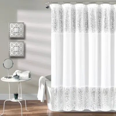 Lush Decor Shimmer Sequins Single Shower Curtain + Hooks In Silver,gray
