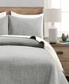 Lush Decor Solid Kantha Pick Stitch Yarn Dyed Cotton Woven 3-piece Quilt Set, King In Light Gray