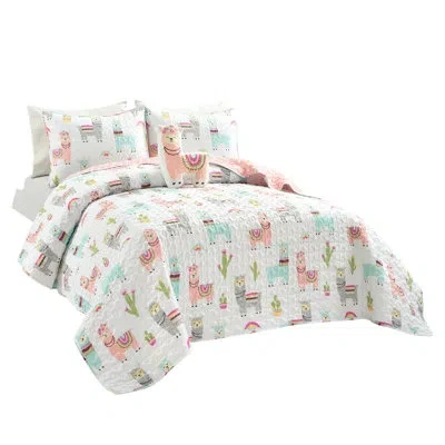 Lush Decor Southwest Llama Cactus Reversible Quilt Set In White,blush