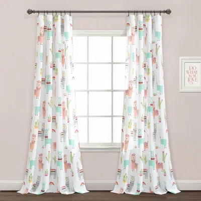 Lush Decor Southwest Llama Cactus Semi-sheer Curtain Panels Pair Drapes (set Of 2) In Multi