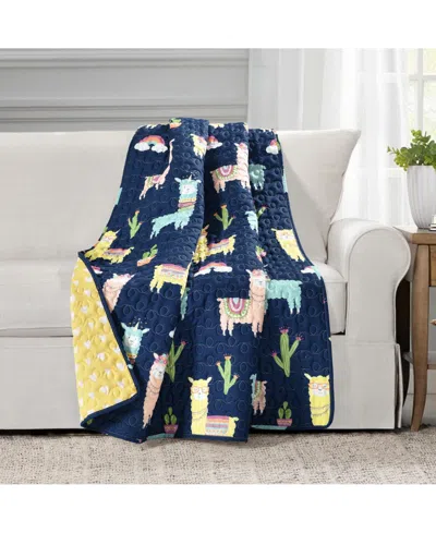 Lush Decor Southwest Llama Cactus Throw For Kids, 60" X 50" In Navy,yellow