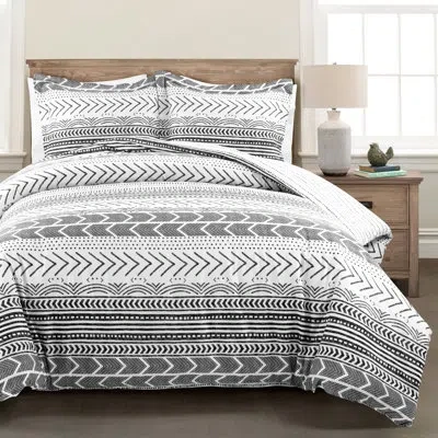 Lush Decor Standard Cotton 460 Tc Reversible 3 Piece Duvet Cover Set In Black,white