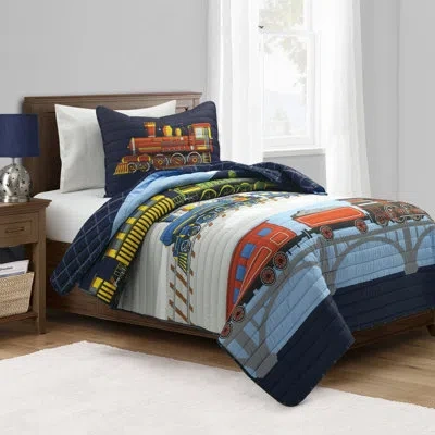 Lush Decor Steam Trains Quilt Navy Multi Set