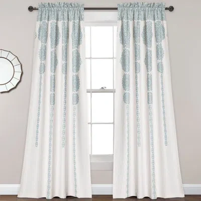 Lush Decor Stripe Medallion Room Darkening Thermal Rod Pocket Curtain Panels In Blue