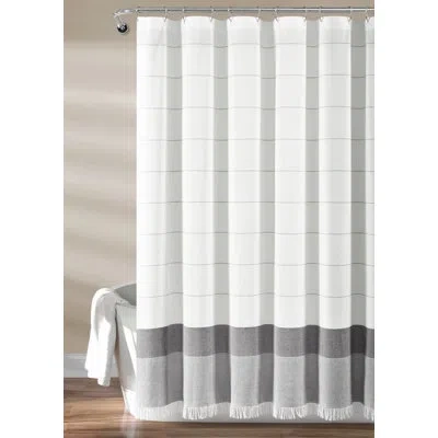 Lush Decor Stripe Yarn Dyed Tassel Fringe Woven Cotton Shower Curtain In Gray