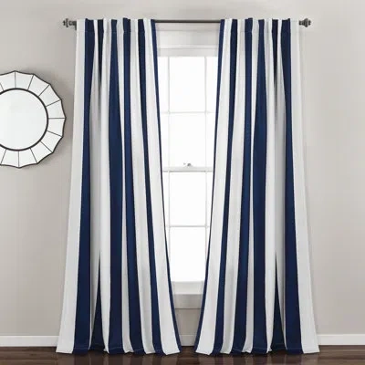 Lush Decor Striped Sheer Curtain (dsq Is Set To 2) In Navy