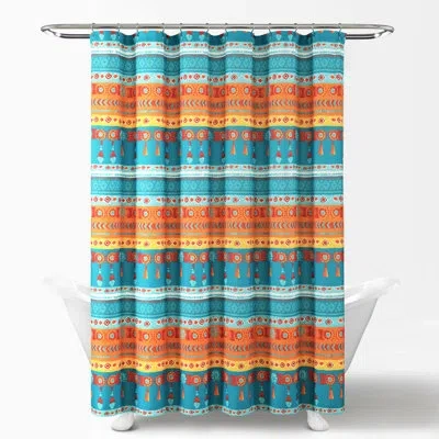Lush Decor Striped Single Shower Curtain + Hooks In Blue;orange
