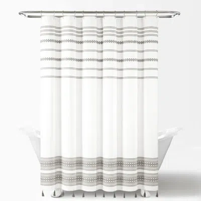Lush Decor Striped Single Shower Curtain In Light Gray,white