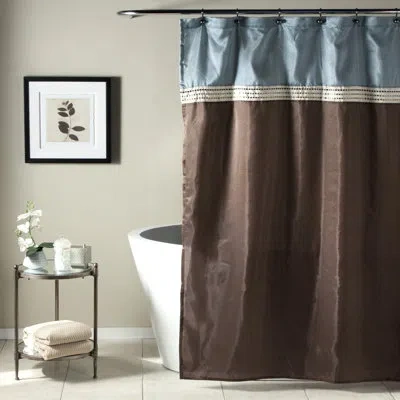 Lush Decor Terra Striped Single Shower Curtain In Blue,chocolate